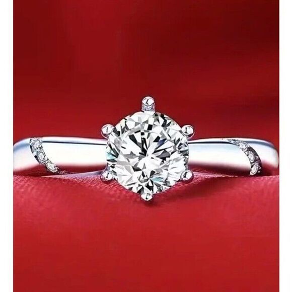 925 Sterling Silver 1 Ct Moissanite Simple Ring Adjustable - Picture 5 of 6